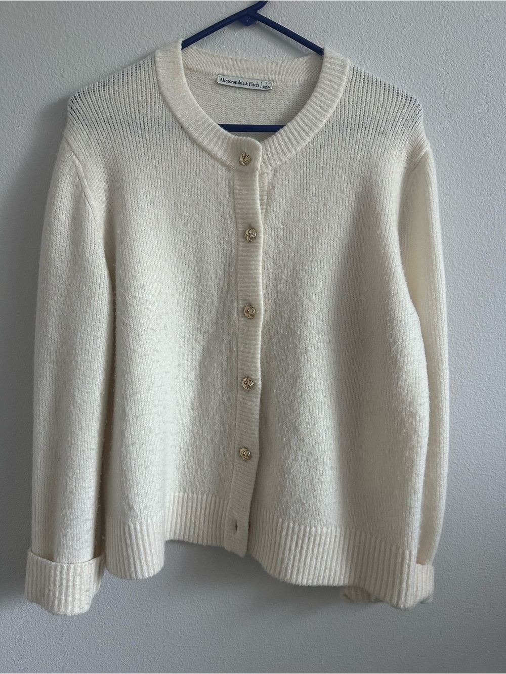 Abercrombie Cream Button-Up Knit Cardigan Size L Cottagecore